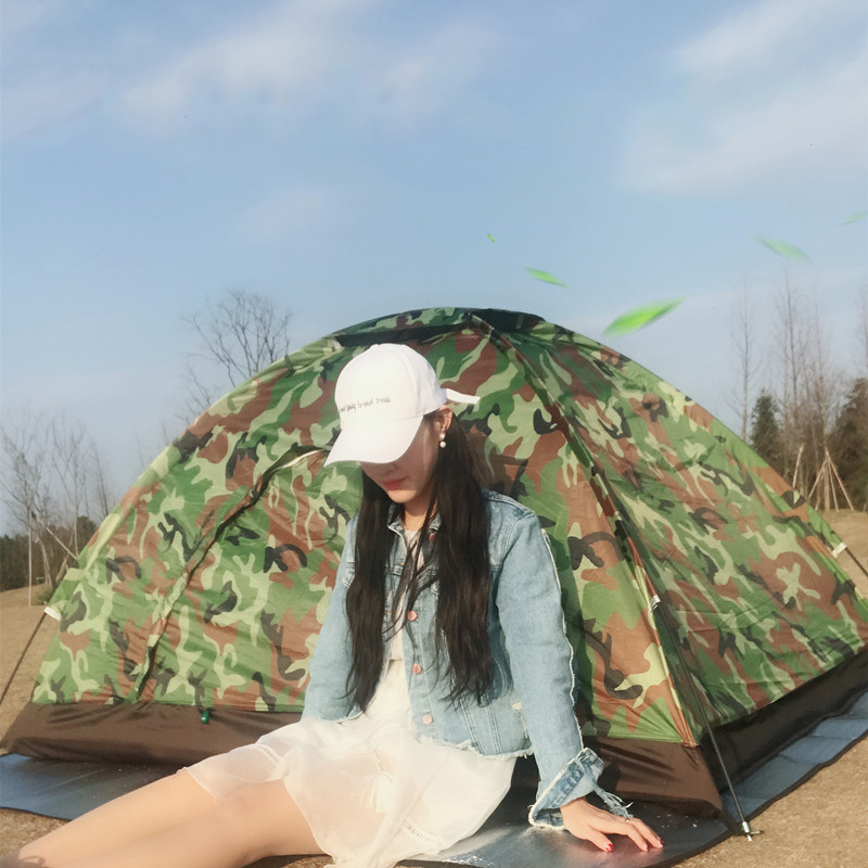 Cheap Goat Tents 3 4 Person Single Layer Camouflage Outdoor Tent Manual Single Layer Thickening Waterproof Sunscreen Camouflage Camping Tent   